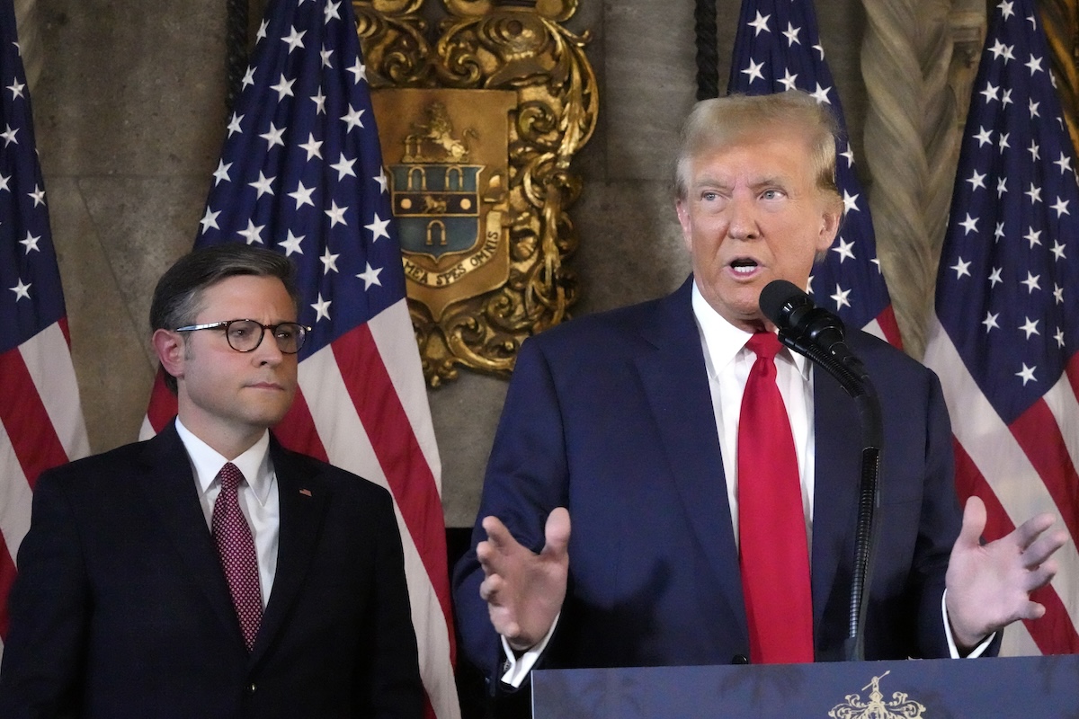 Former President Donald Trump and House Speaker Mike Johnson at Mar-a-Lago, 4-12-2024