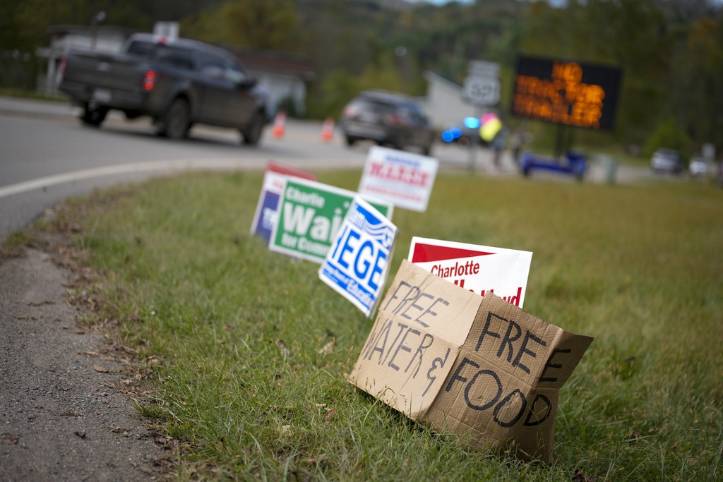 NC Helene election signs with free water sign