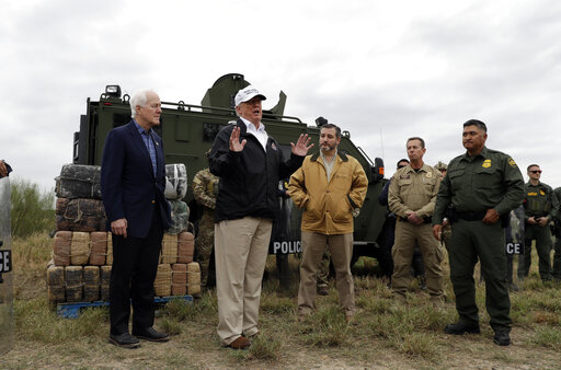 trump jan 10 2019 in mcallen tx with border patrol cornyn ted cruz