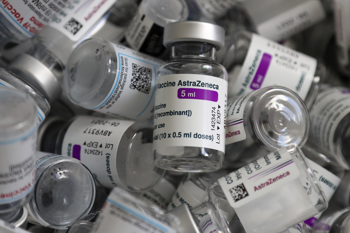 AstraZeneca vaccine empty vials art May 15, 2021