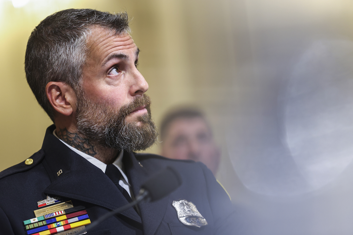 Michael Fanone Jan. 6 testimony closeup art