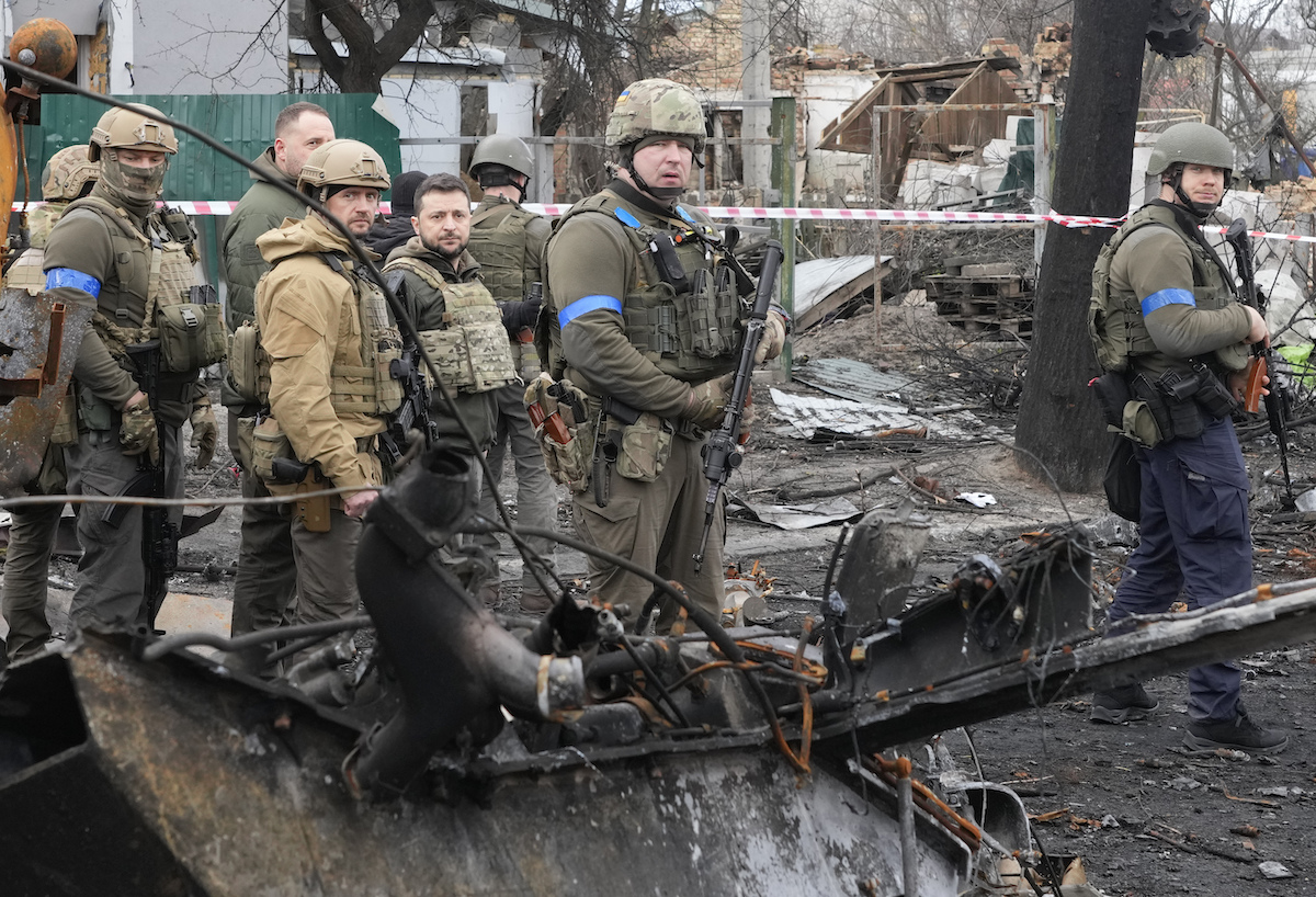 Zelenskyy Bucha rubble April 4, 2022