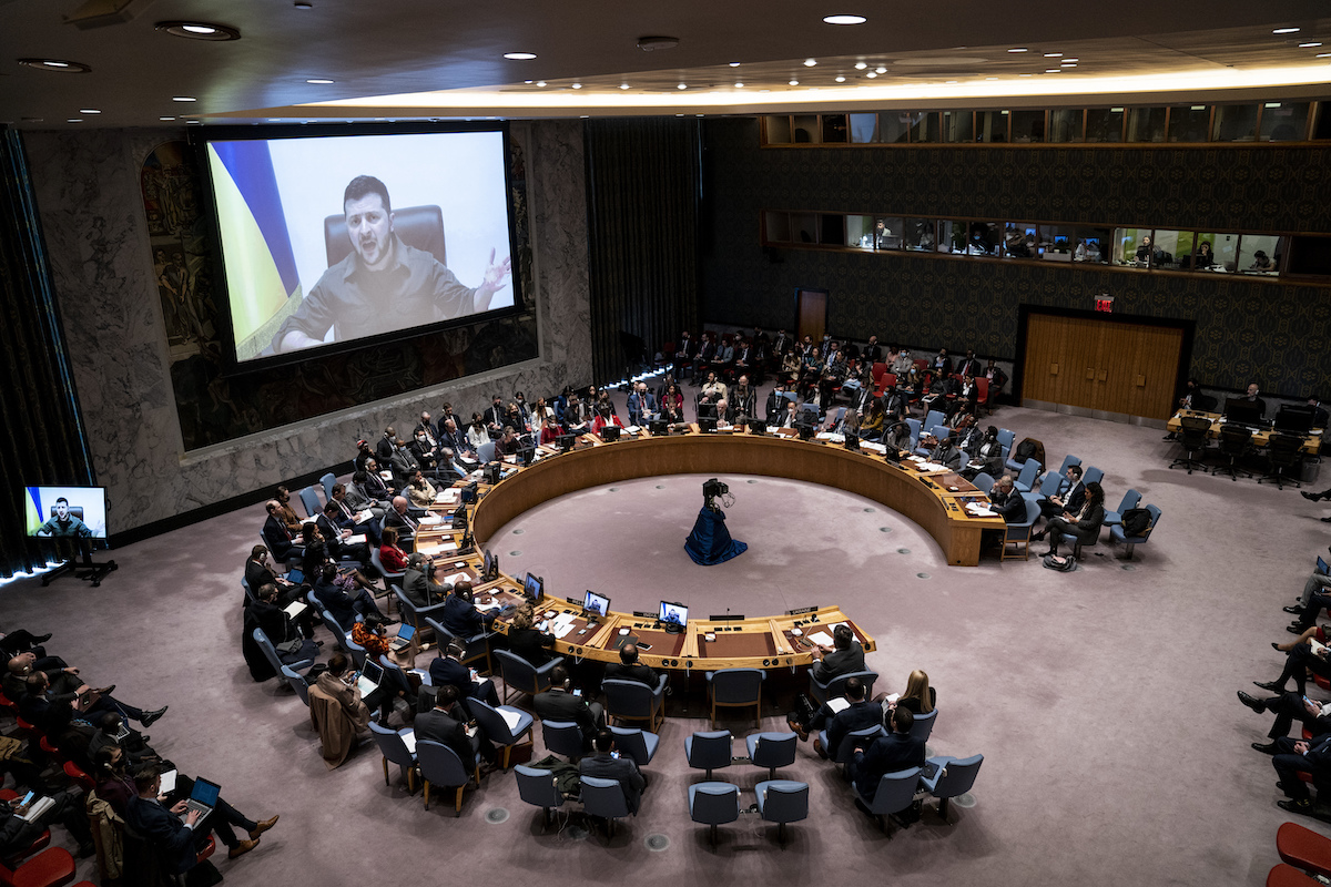 Zelenskyy UN video briefing photo April 5, 2022