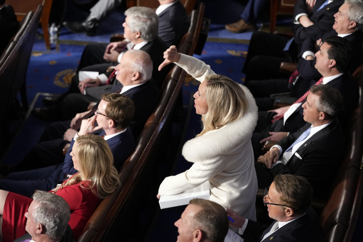 MTG at SOTU Feb. 7 2023 thumb down