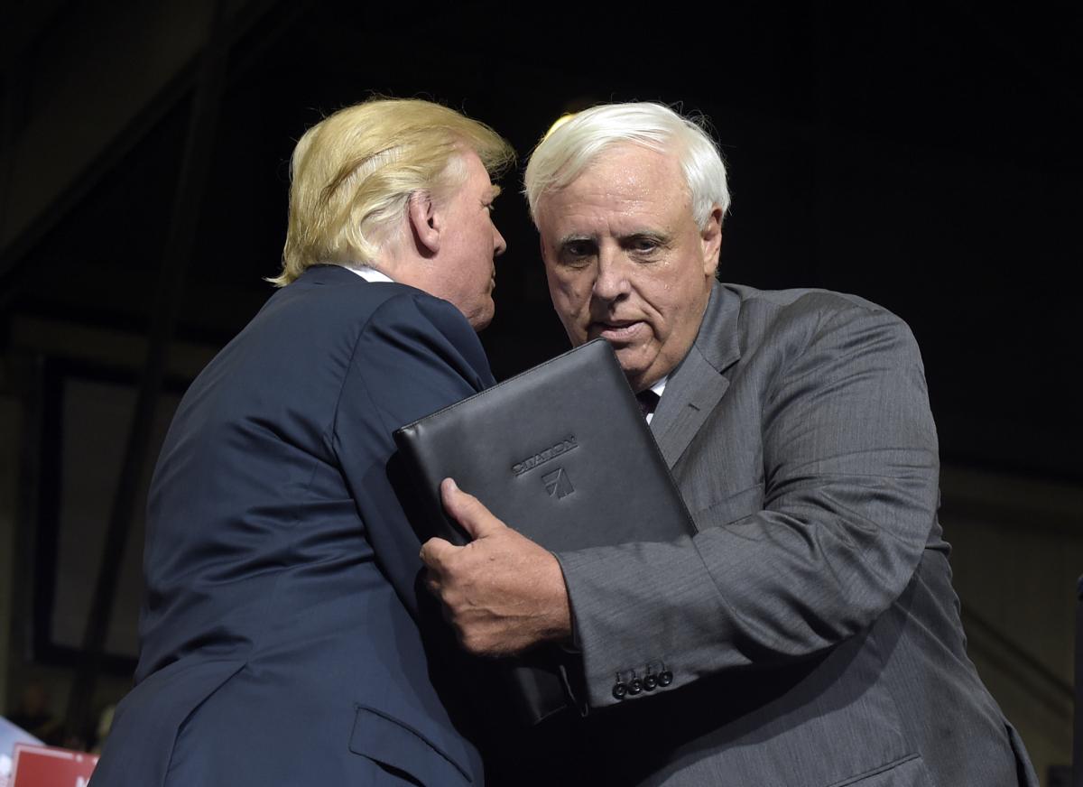 Trump shaking hands with west virginia gov