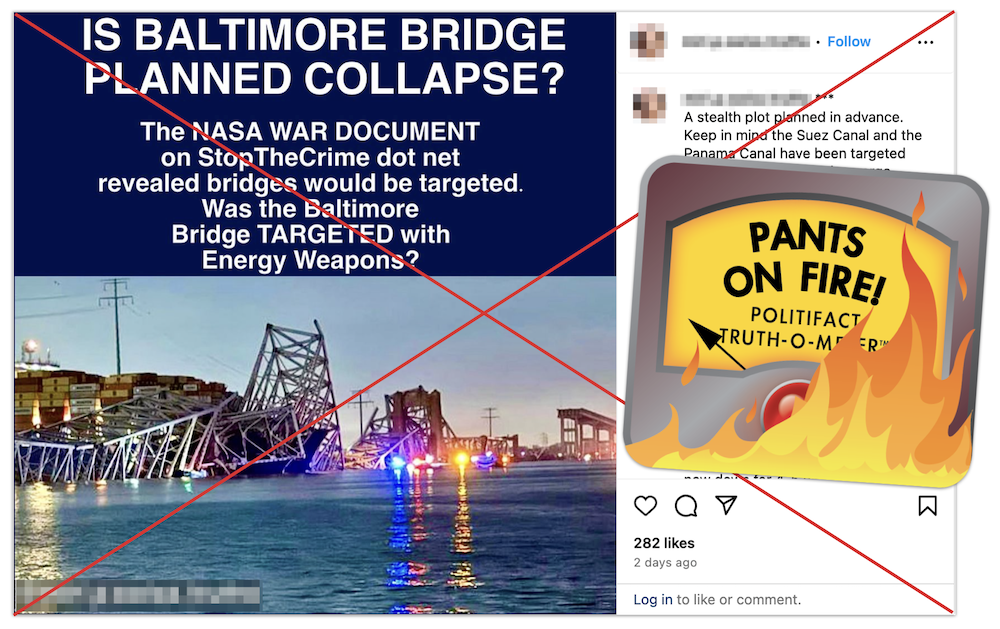 Baltimore bridge directed energy weapons claim edited screenshot