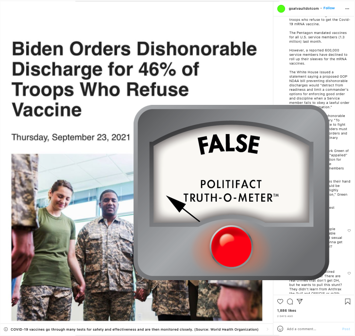 Instagram post falsely claims Biden ordered dishonorable discharge