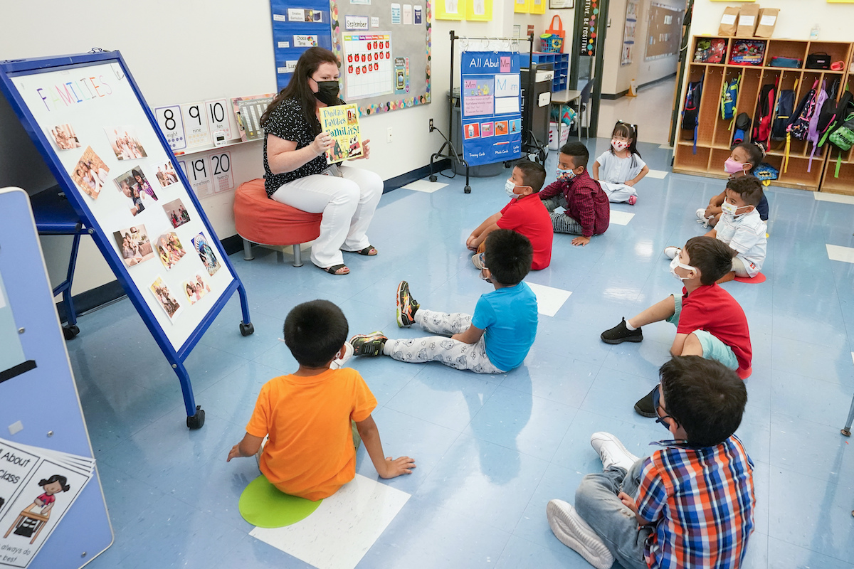 Children masked in classroom