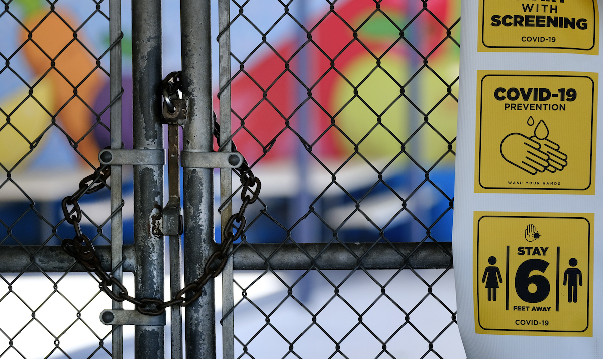 Closed school gate in LA due to covid 7-13-20