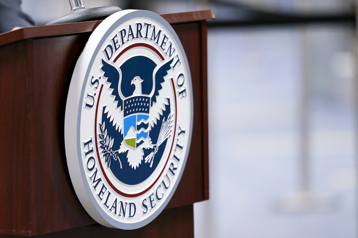 Department of Homeland Security logo on lectern, 11-20-2020