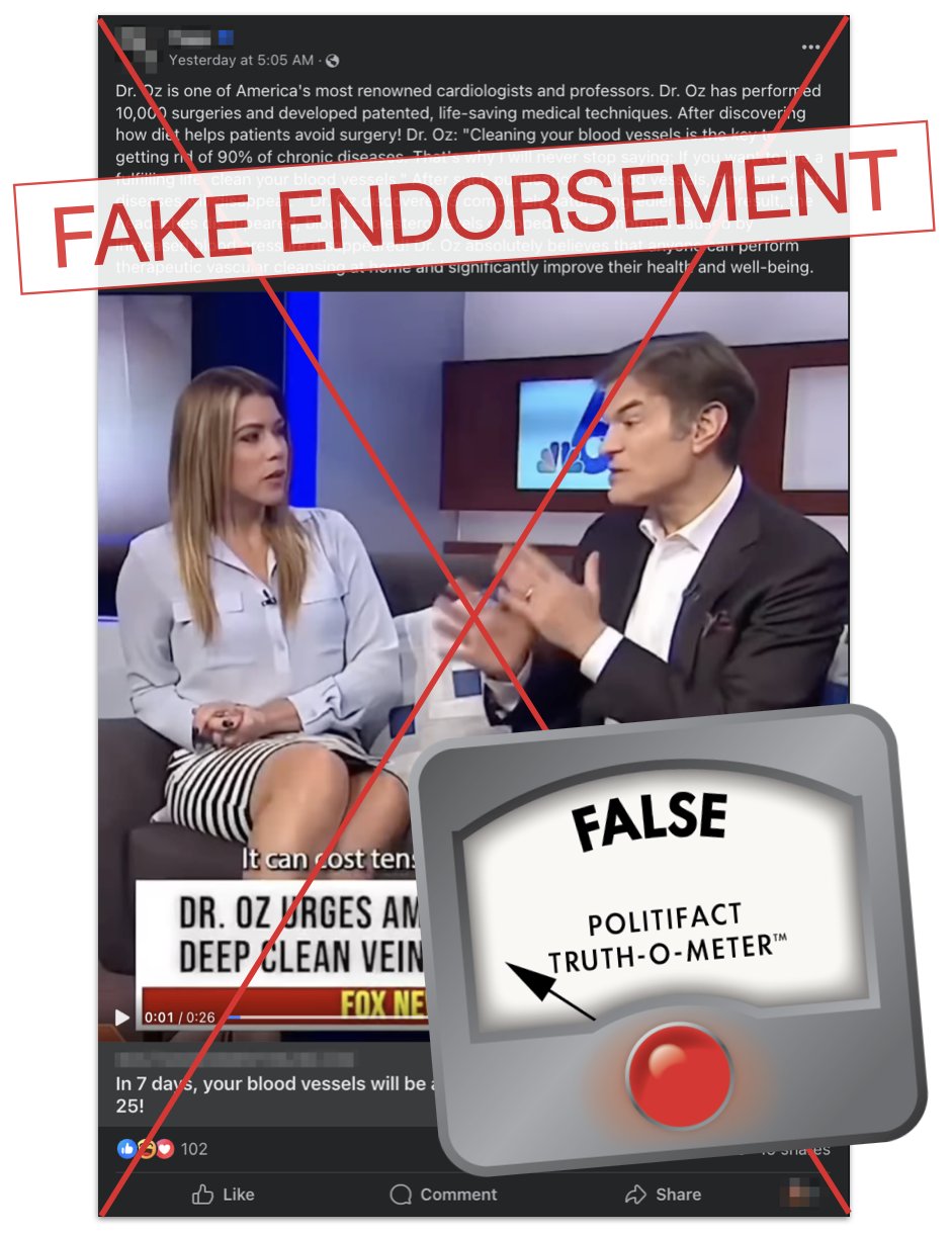 Dr. Oz gummies hypertension claim edited screenshot for fact-check, 1-9-2024