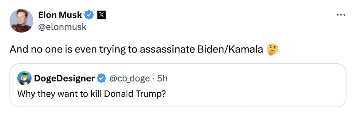 Elon Musk's post with Biden-Harris assassination mention