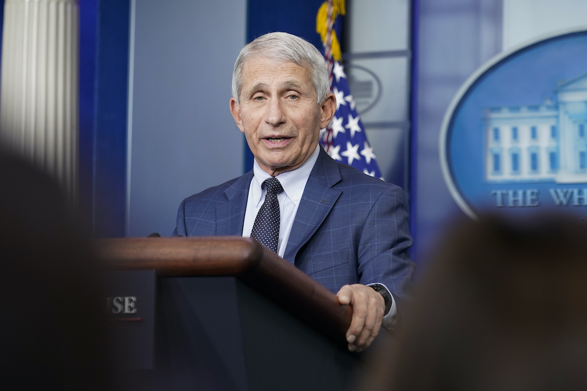 Fauci at podium Dec. 1, 2021 press conference