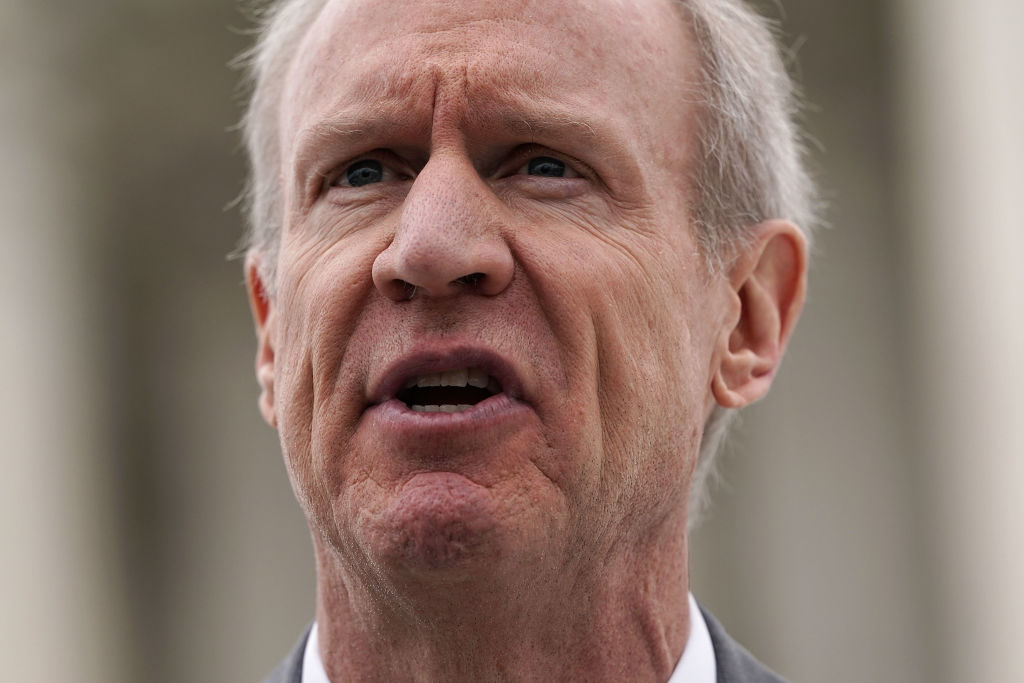 Bruce Rauner close up outside Supreme Court