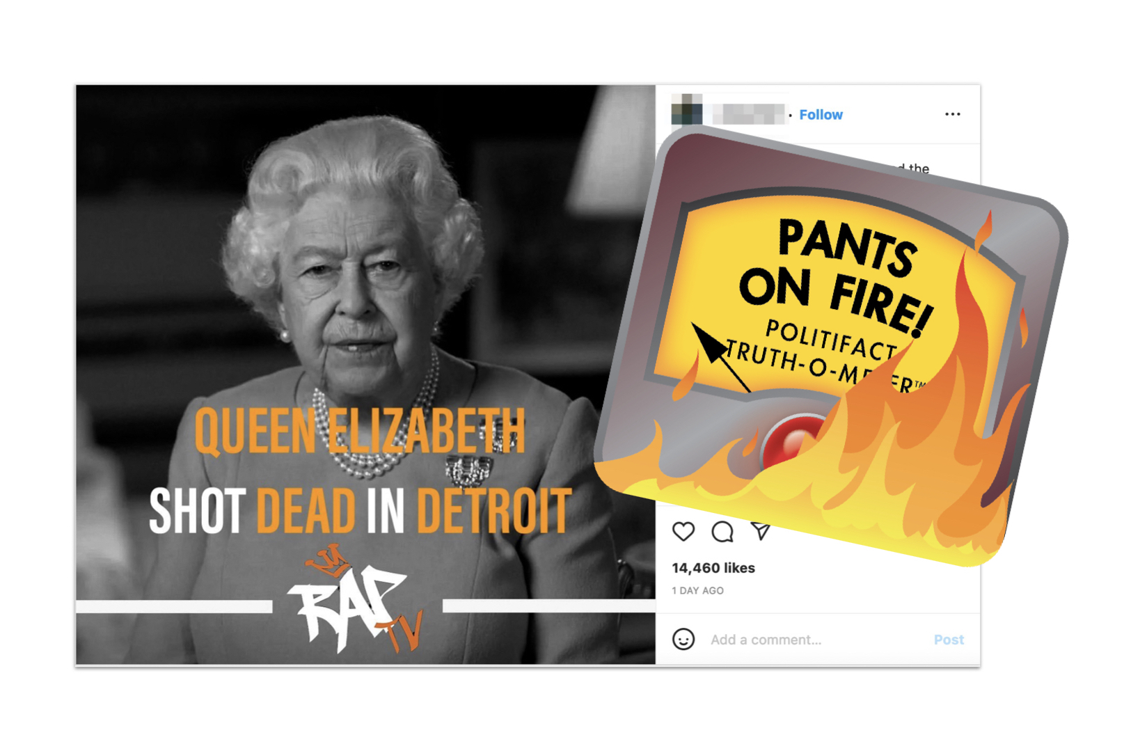 POF Graphic of post that claims the queen was shot in Detroit