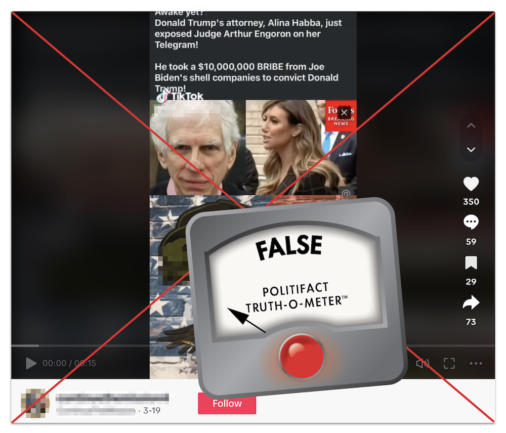 Alina Habba Judge Engoron bribe claim edited screenshot