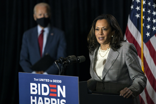 Harris at podium