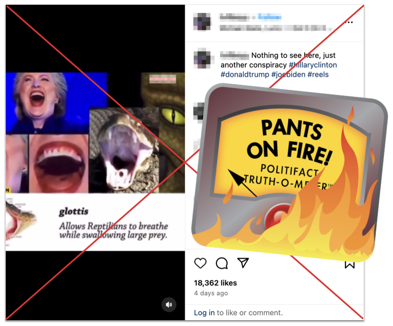 Hillary Clinton reptile claim edited screenshot