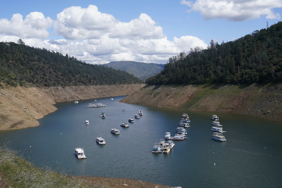 Houseboats sit in the drought lowered waters April 2022