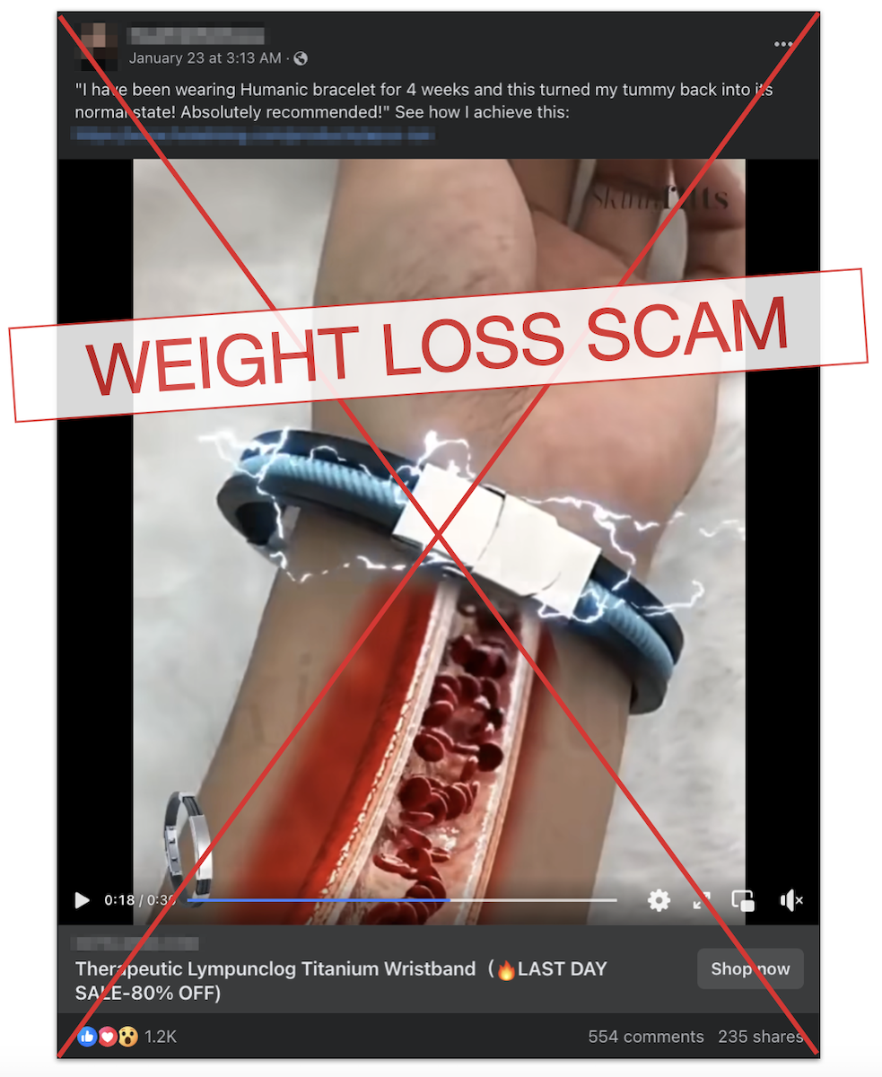 Humanic bracelet weight loss claim edited screenshot