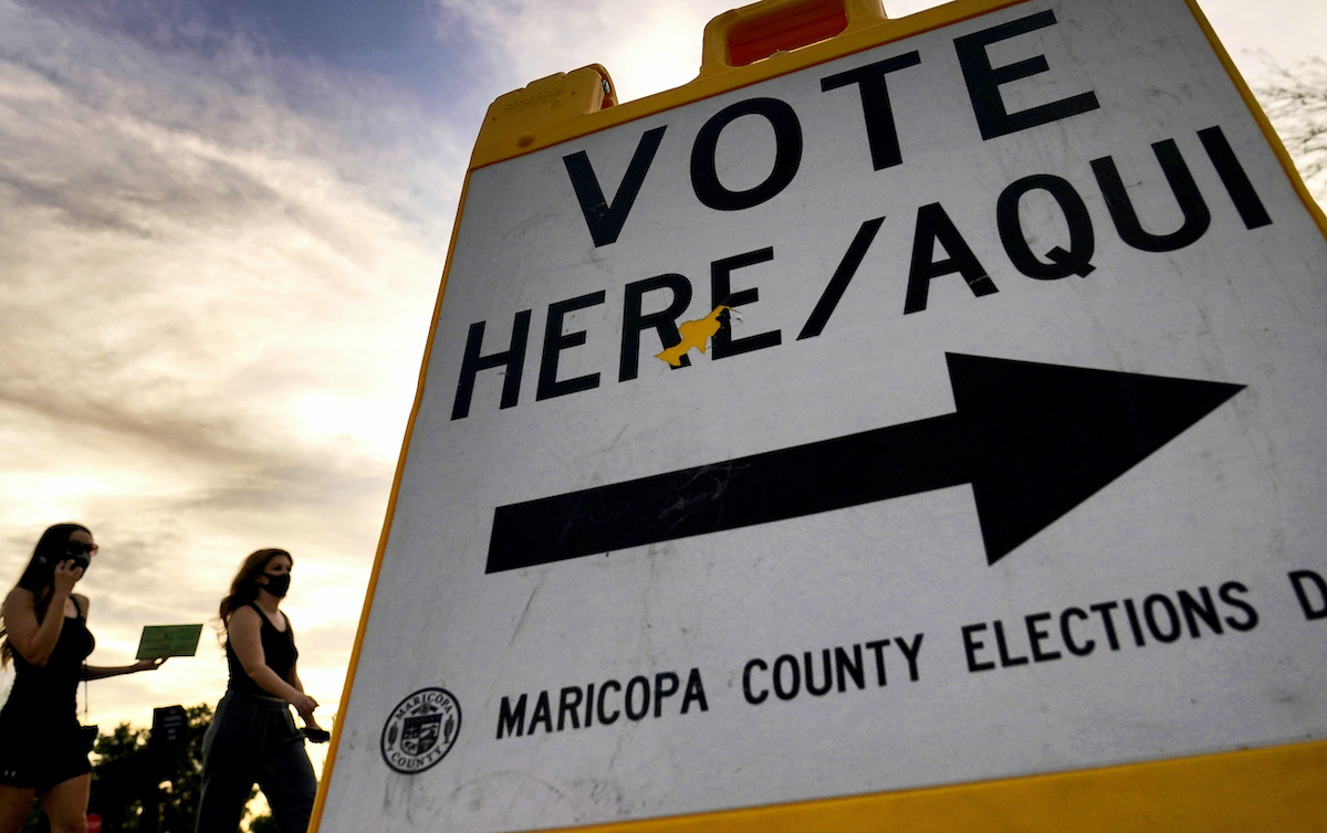 Arizona Maricopa evening sky voting precinct sign