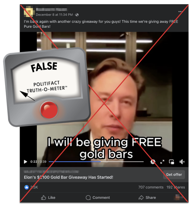 Elon Musk gold bars claim edited screenshot