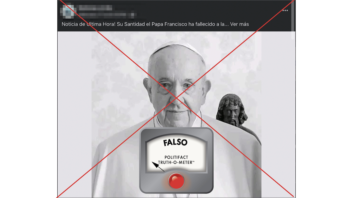 Grafico de imagen falsa del fallecimiento del papa Francisco 02-24-25