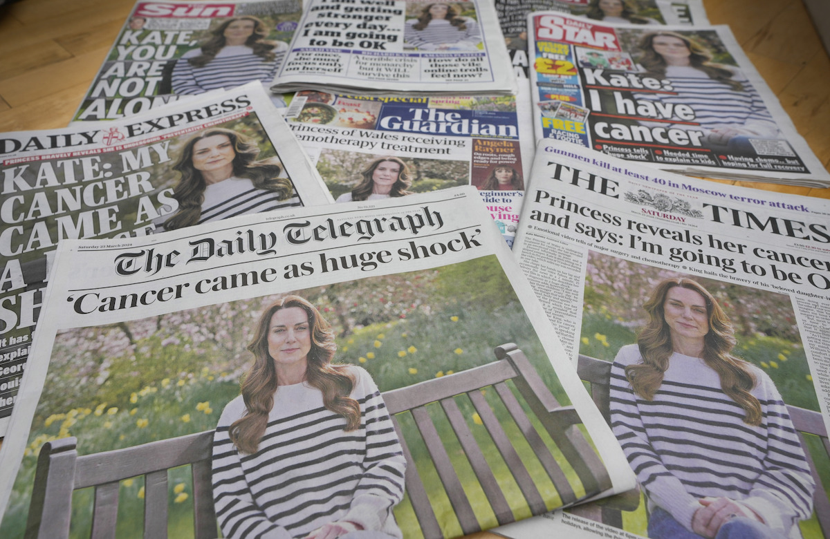 Princess Kate UK headlines cancer AP March 2024