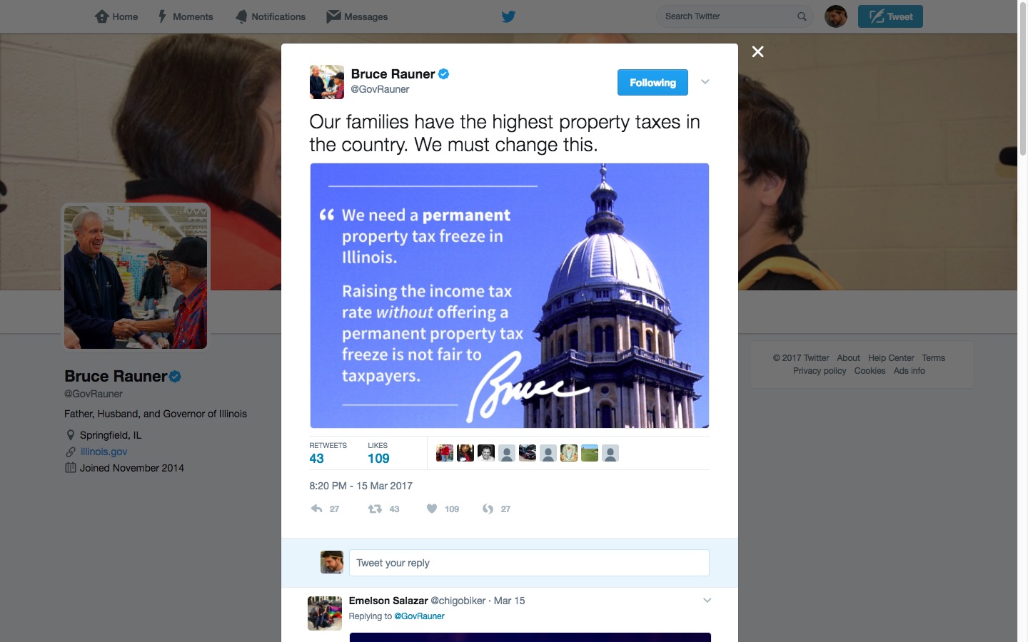 Rauner property tax tweet