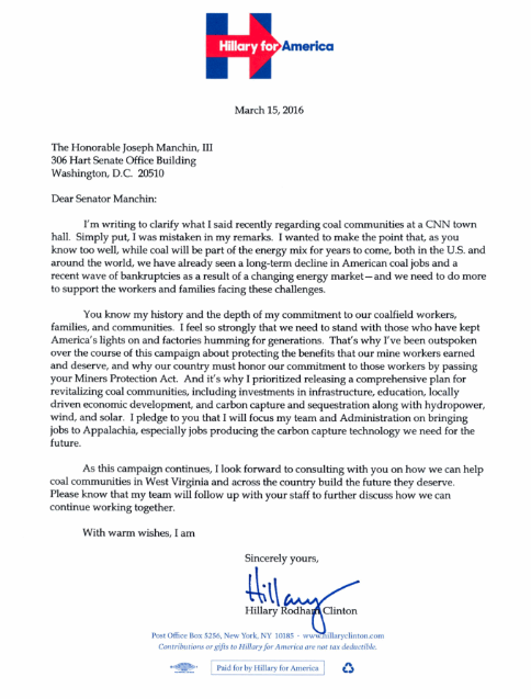 Hillary letter