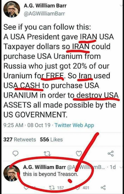 Barr fake tweet screenshot