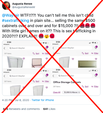 Wayfair conspiracy tweet