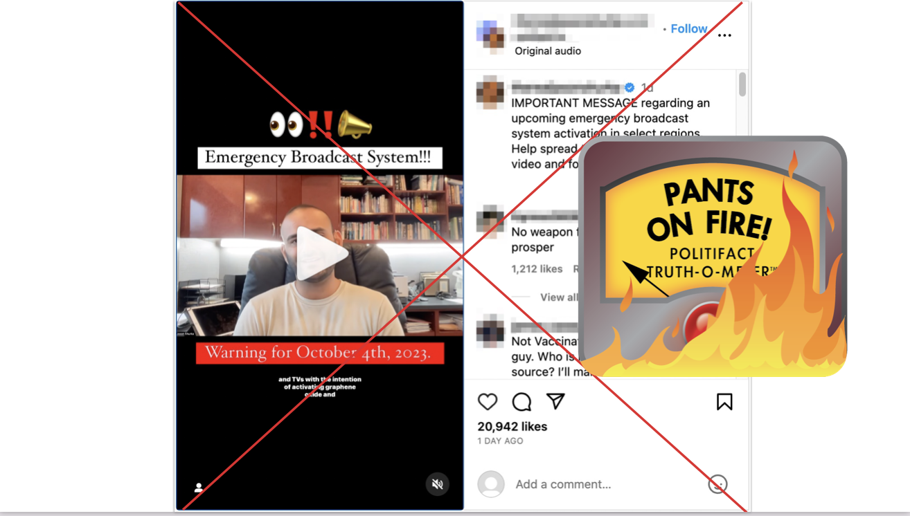 Screenshot of Instagram claim about FEMA emergency alert, 9-21-2023
