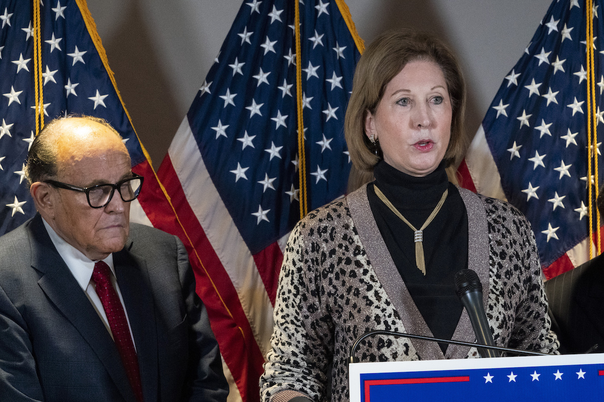 Sidney Powell speaks at news conference in Nov. 2020