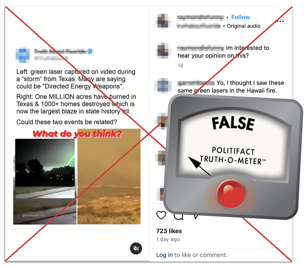 Texas wildfires directed energy weapons claim edited screenshot