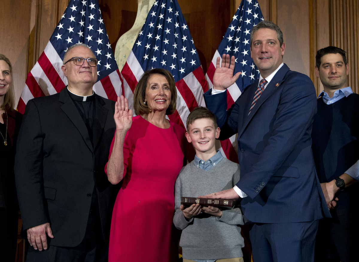 Tim Ryan being sworn into Congress by Pelosi 1-3-19