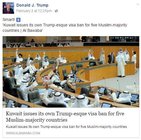Trump FB post on Kuwait
