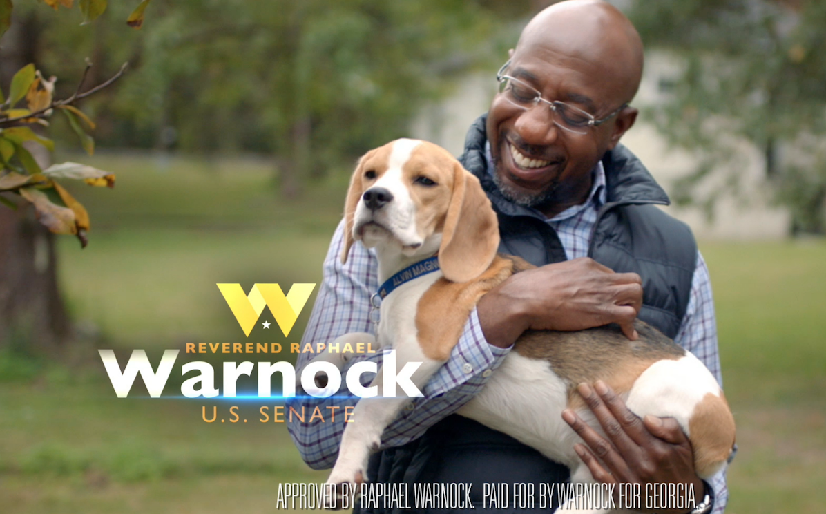 Still from Warnock puppy ad 1