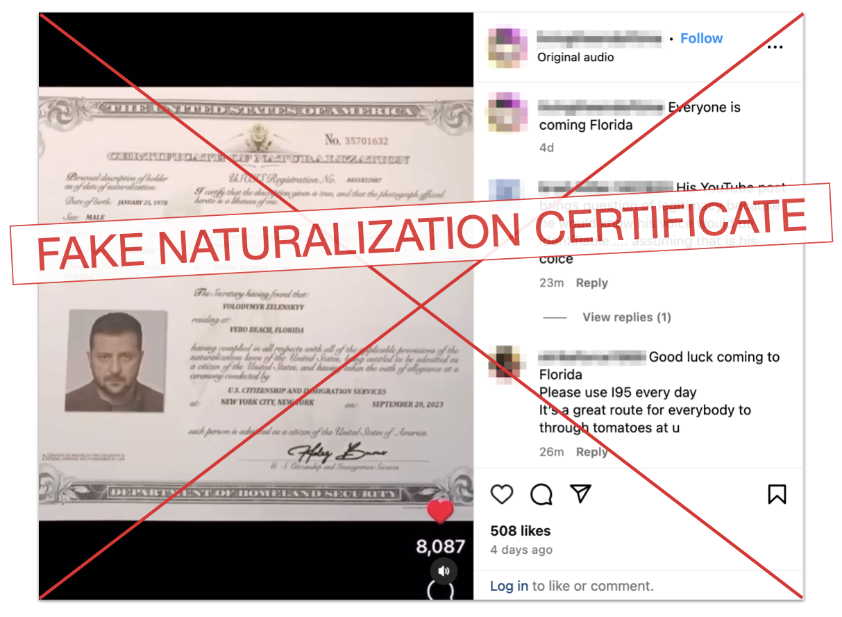 Zelenskyy U.S. citizen claim edited screenshot