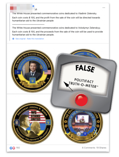 Zelenskyy coins FB post with False logo