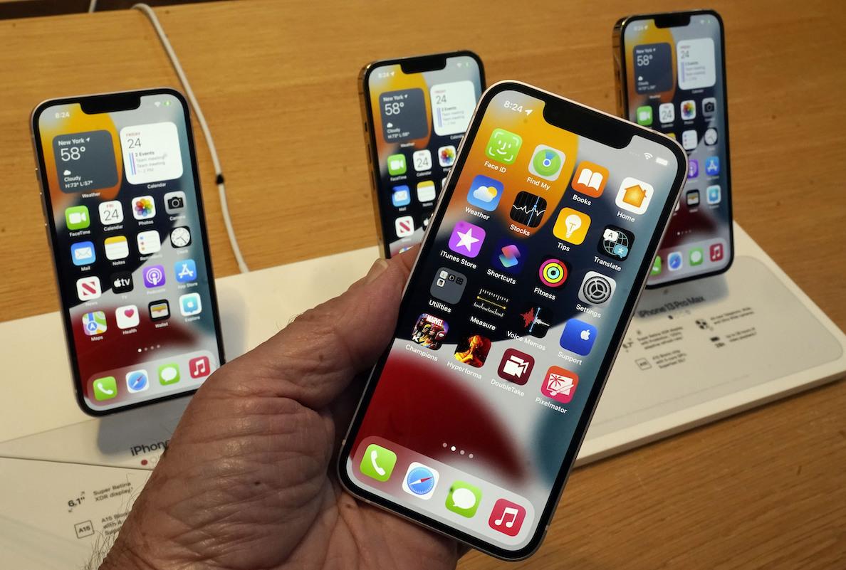 Apple iPhones on display in 2021