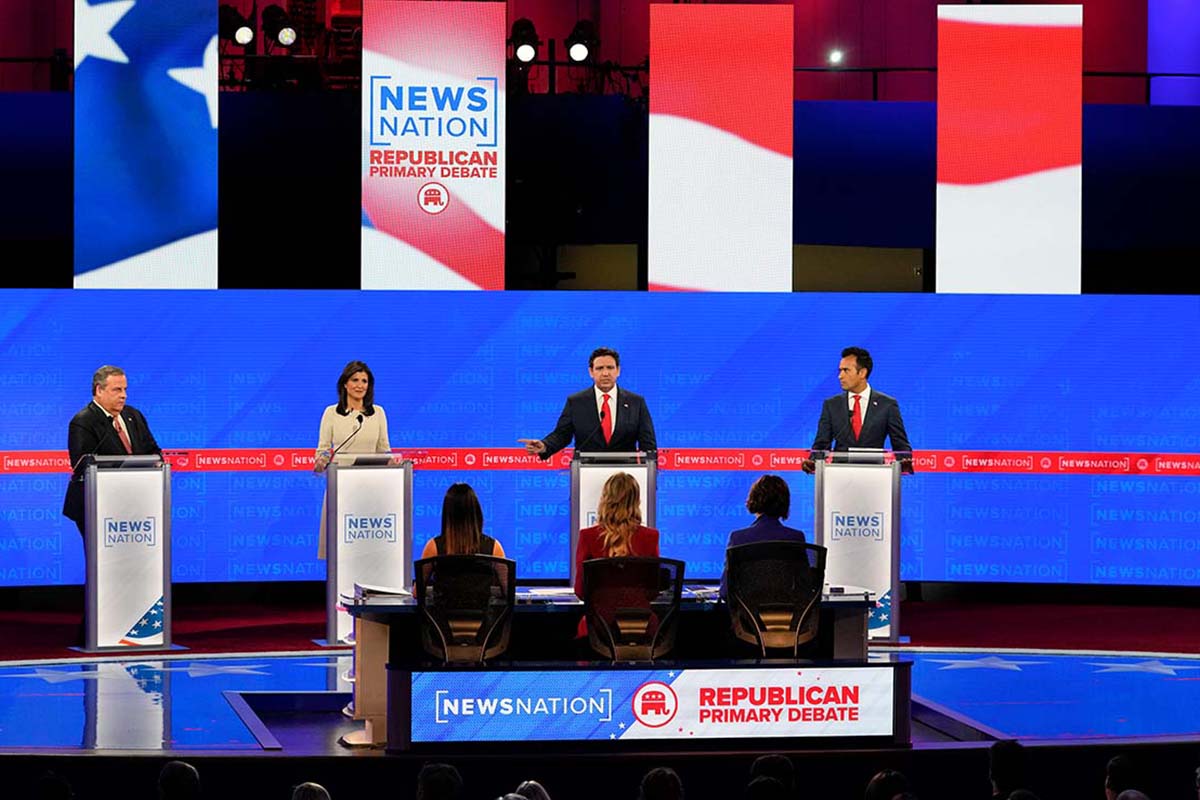 GOP debate stage wide, nonmammoth from Tuscaloosa, Ala., 12-6-2023