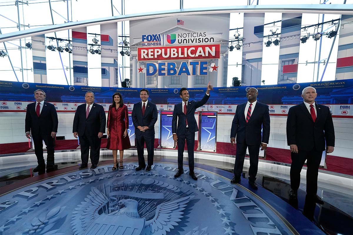 GOP candidates onstage, Simi Valley, Calif., 9-27-2023