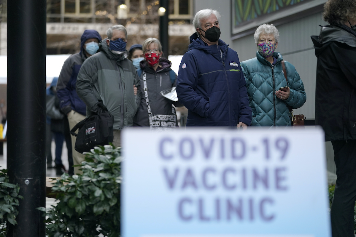 Line for vaccine Seattle Amazon facility 1-24-2021