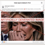 Image accompanying Photo shows first lady Melania Trump crying.