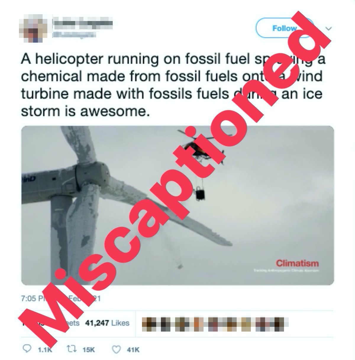 Helicopter turbine Texas tweet miscaptioned