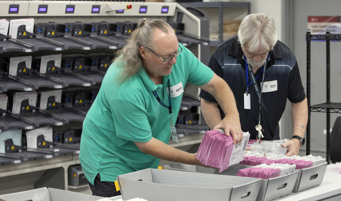 Nevada ballots at the Registrar of Voters Office in Reno, 10-29-24