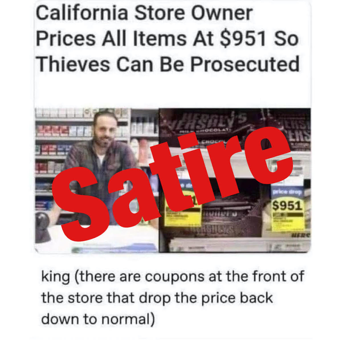 California store owner satire meme