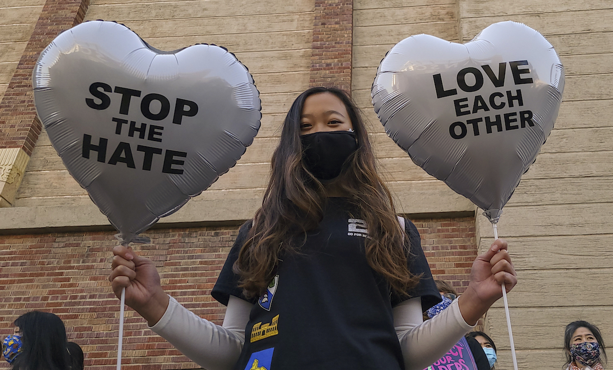Stop the hate love each other Asian American rally LA 3-13-21