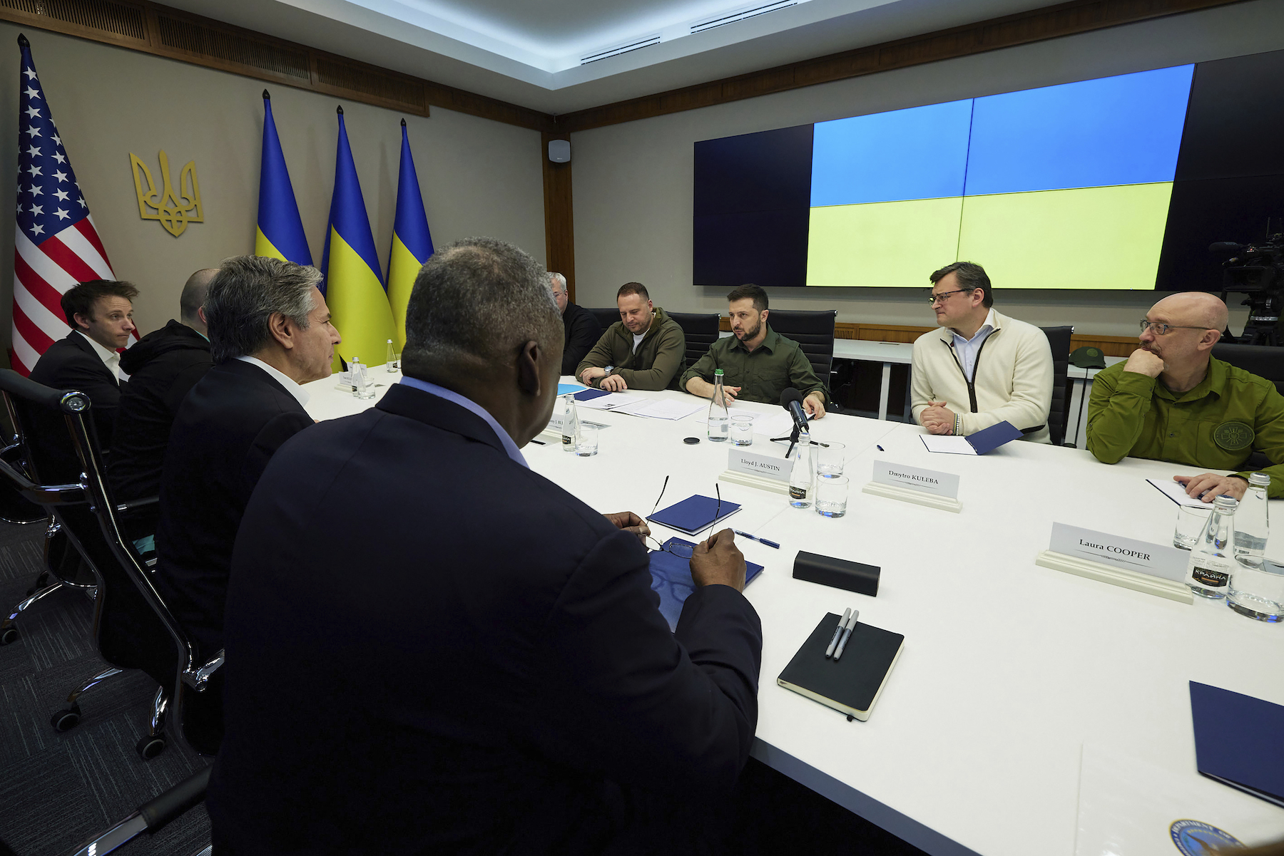 Austin and Blinken at table in Kyiv